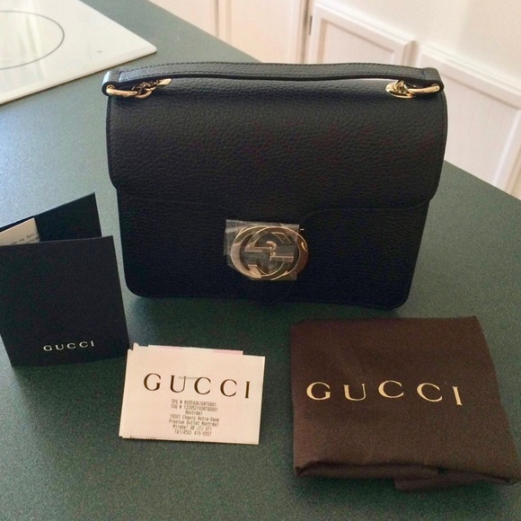 Gucci Dollar Calfskin Interlocking GG Small Black Shoulder Bag - Picture 1 of 11